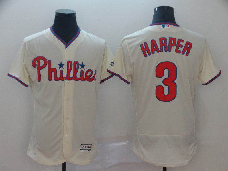Men Philadelphia Phillies #3 Harper Cream Elite MLB Jerseys-0